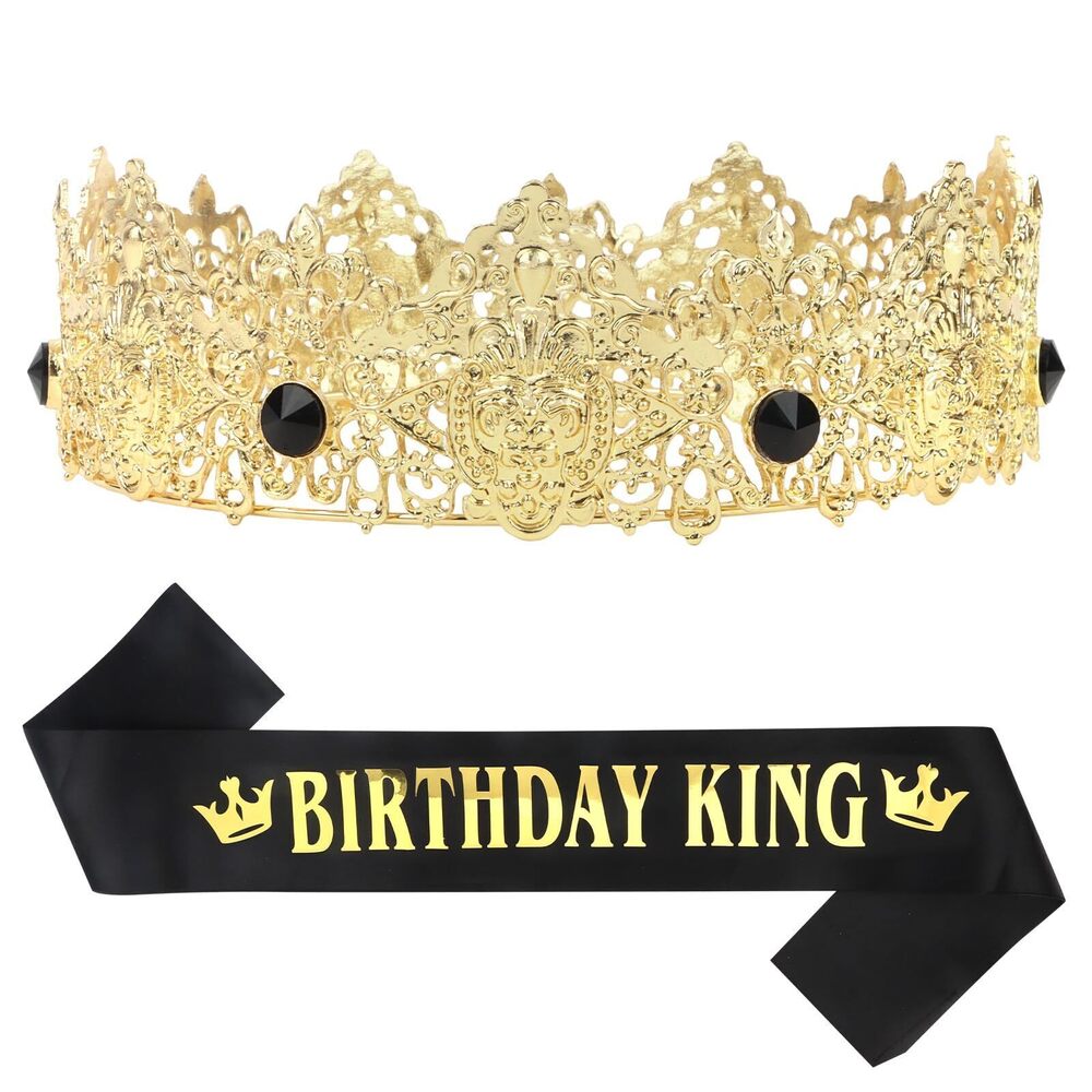 2881 Amairver Birthday King Crown and Sash Decorations Gold King Crown
